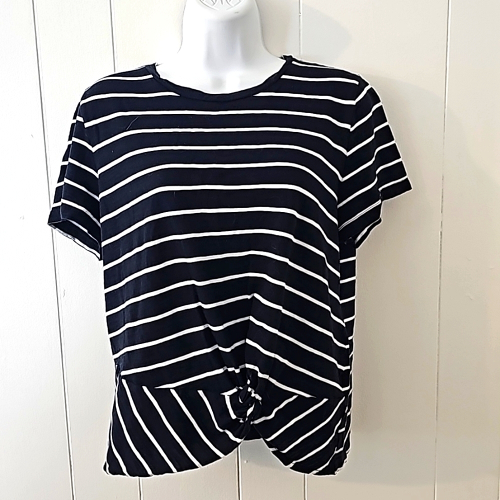 Cotton Slub navy striped top